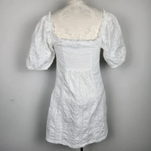 Gap White Peasant Eyelet Puff Sleeve Cotton Dress Size Small - Picture 4 of 15